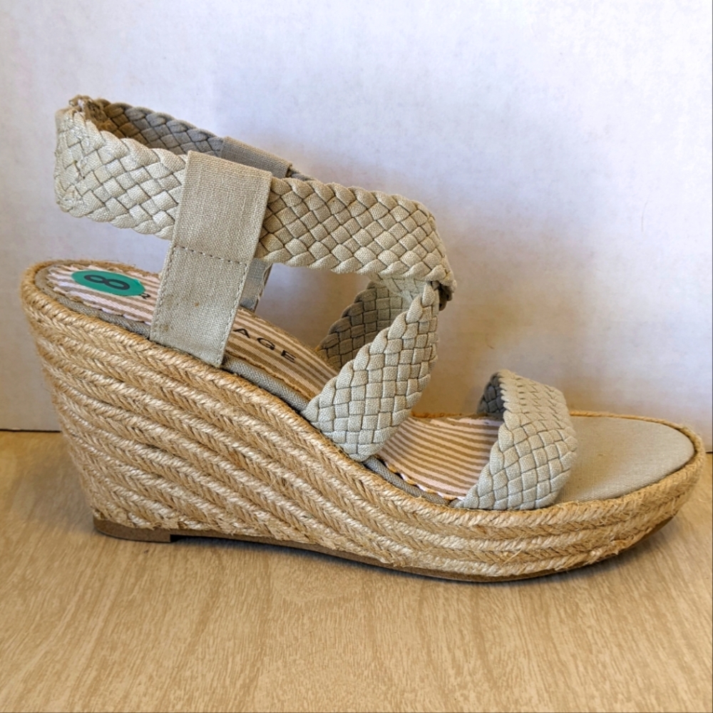 Rampage Stylish Beige Wedge Espadrille Sandals size 8